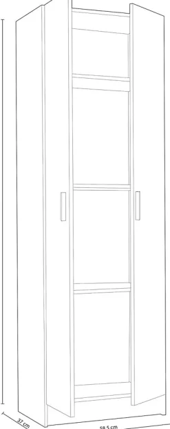 Armoire de rangement 2 portes en mélamine coloris chêne - Dim : H180 x L58.5 x P37 cm