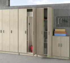 Armoire de rangement 2 portes en mélamine coloris chêne - Dim : H180 x L58.5 x P37 cm