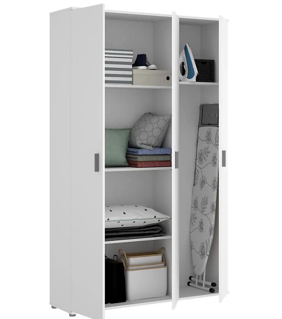 Armoire de rangement 3 portes coloris blanc - Longueur 116 x Profondeur 35 x Hauteur 190 cm
