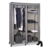Armoire de rangement 4 étagères et 1 penderie gris en tissu