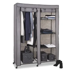 Armoire de rangement 4 étagères et 1 penderie gris en tissu