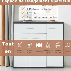 Armoire de Rangement Casier Meuble de Rangement avec 3 Portes et Tiroir pour Salon