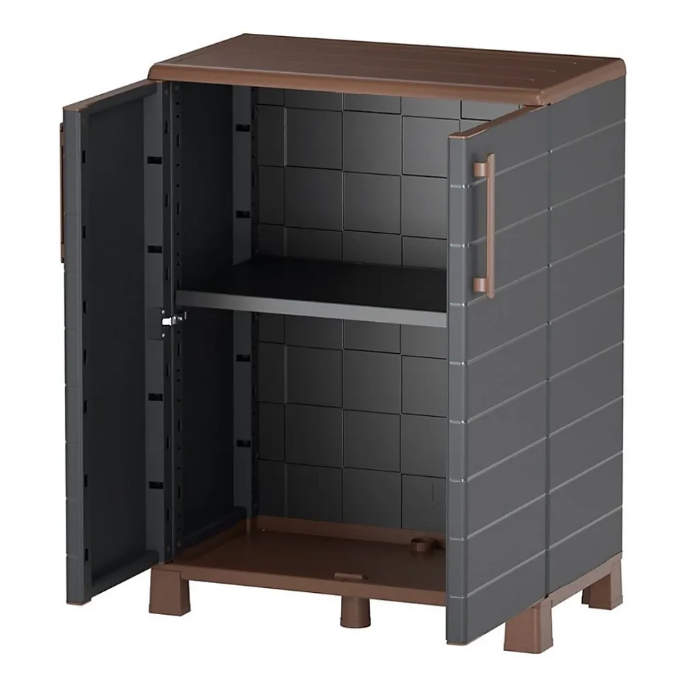 Armoire de rangement Extérieur/Intérieur 2 portes 2 Etagères Anthracite - Meuble de rangement de Garage 68 x 37 x 90 cm