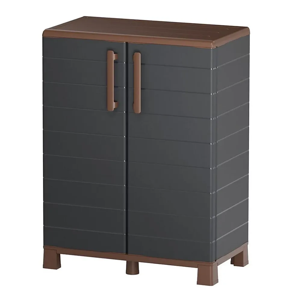 Armoire de rangement Extérieur/Intérieur 2 portes 2 Etagères Anthracite - Meuble de rangement de Garage 68 x 37 x 90 cm
