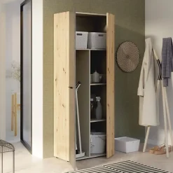 Armoire de rangement FORTE 2 portes Béton gris foncé Chêne 68,7x36,5x181,1 cm