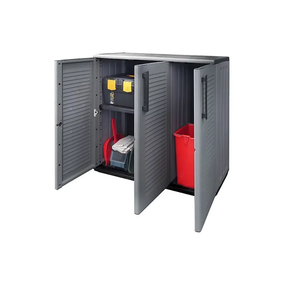 Armoire de Rangement Garage Atelier - Armoire basse 3 portes et 1 étagère Réglable Polypropylène 102x37h84 cm Charge 20 kg
