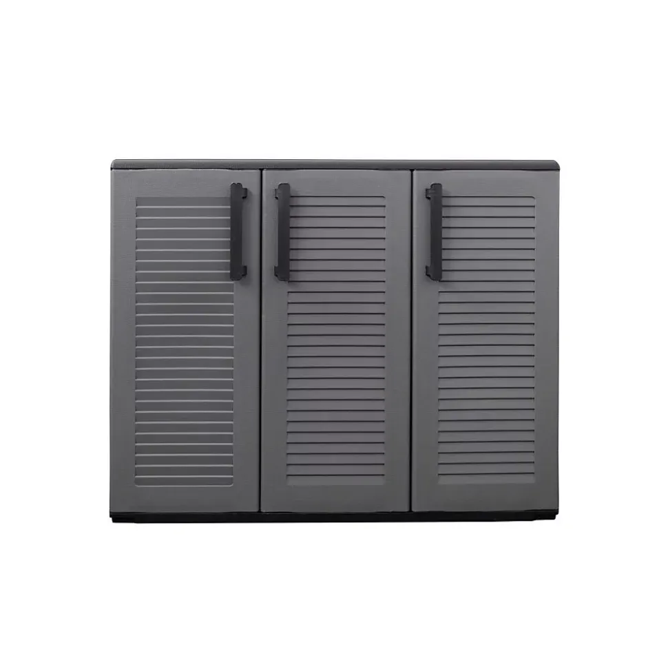 Armoire de Rangement Garage Atelier - Armoire basse 3 portes et 1 étagère Réglable Polypropylène 102x37h84 cm Charge 20 kg