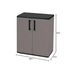 Armoire de Rangement Grise Armoire basse 2 portes Polypropylène 68x37h84 cm ArtPlast