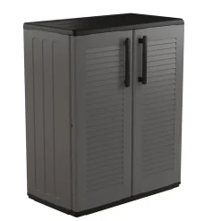 Armoire de Rangement Grise Armoire basse 2 portes Polypropylène 68x37h84 cm ArtPlast