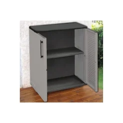 Armoire de Rangement Grise Armoire basse 2 portes Polypropylène 68x37h84 cm ArtPlast