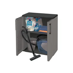 Armoire de Rangement Grise Armoire basse 2 portes Polypropylène 68x37h84 cm ArtPlast