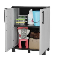 Armoire de rangement Gris 68 x 37 x 90cm Meuble de rangement Intérieur Exterieur 2 portes 2 Etagères Charnière acier INTEC