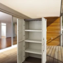 Armoire de rangement haute 2 portes 3 étagères - 70 x 39 x 165 cm - Armoire Intérieur/Exterieur Résistante INTEC