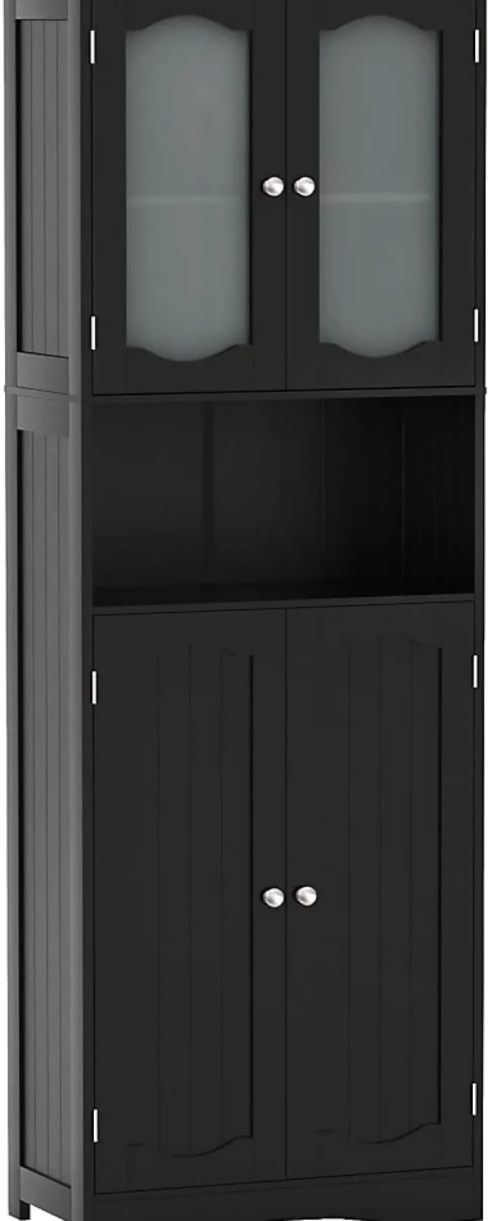 Armoire de Rangement Haute,avec Portes en Verre, Etagères,2/3 Compartiments Ouverts,pour Salle de Bain,Cuisine (60x30x164cm,Noir)