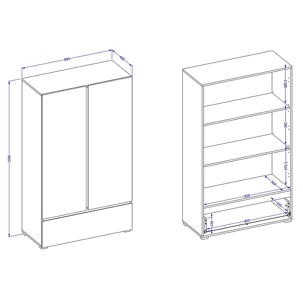Armoire de rangement HAVANA blanche et noire 2 portes 1 tiroir Design moderne et pratique