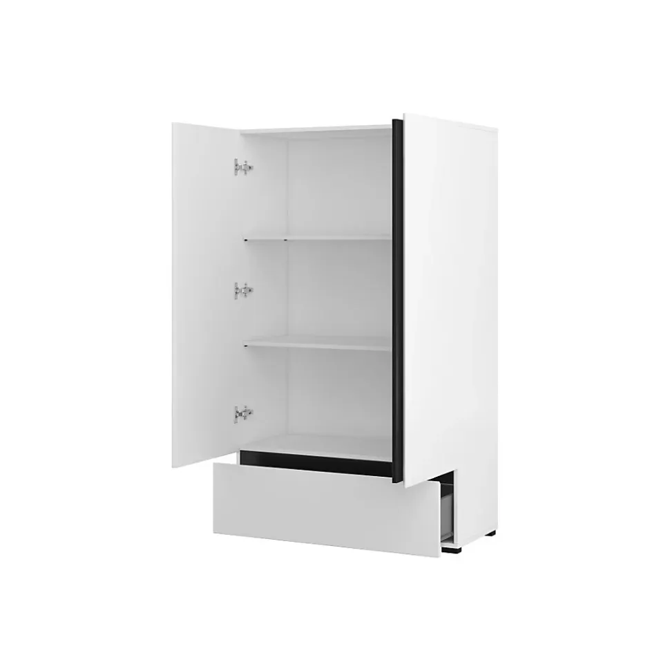 Armoire de rangement HAVANA blanche et noire 2 portes 1 tiroir Design moderne et pratique