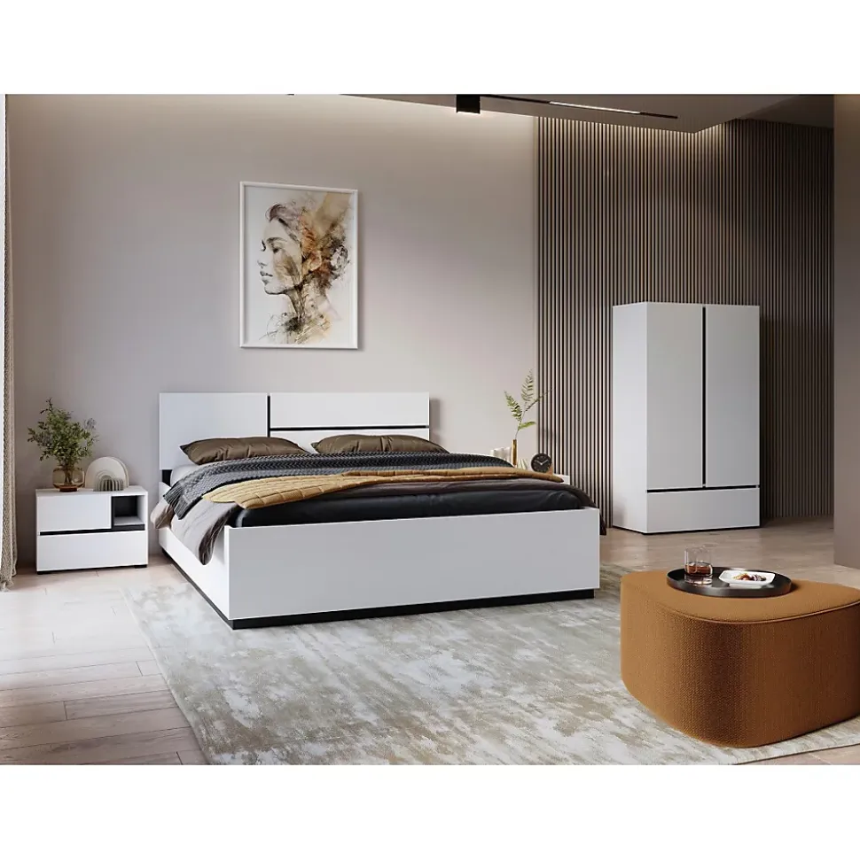 Armoire de rangement HAVANA blanche et noire 2 portes 1 tiroir Design moderne et pratique