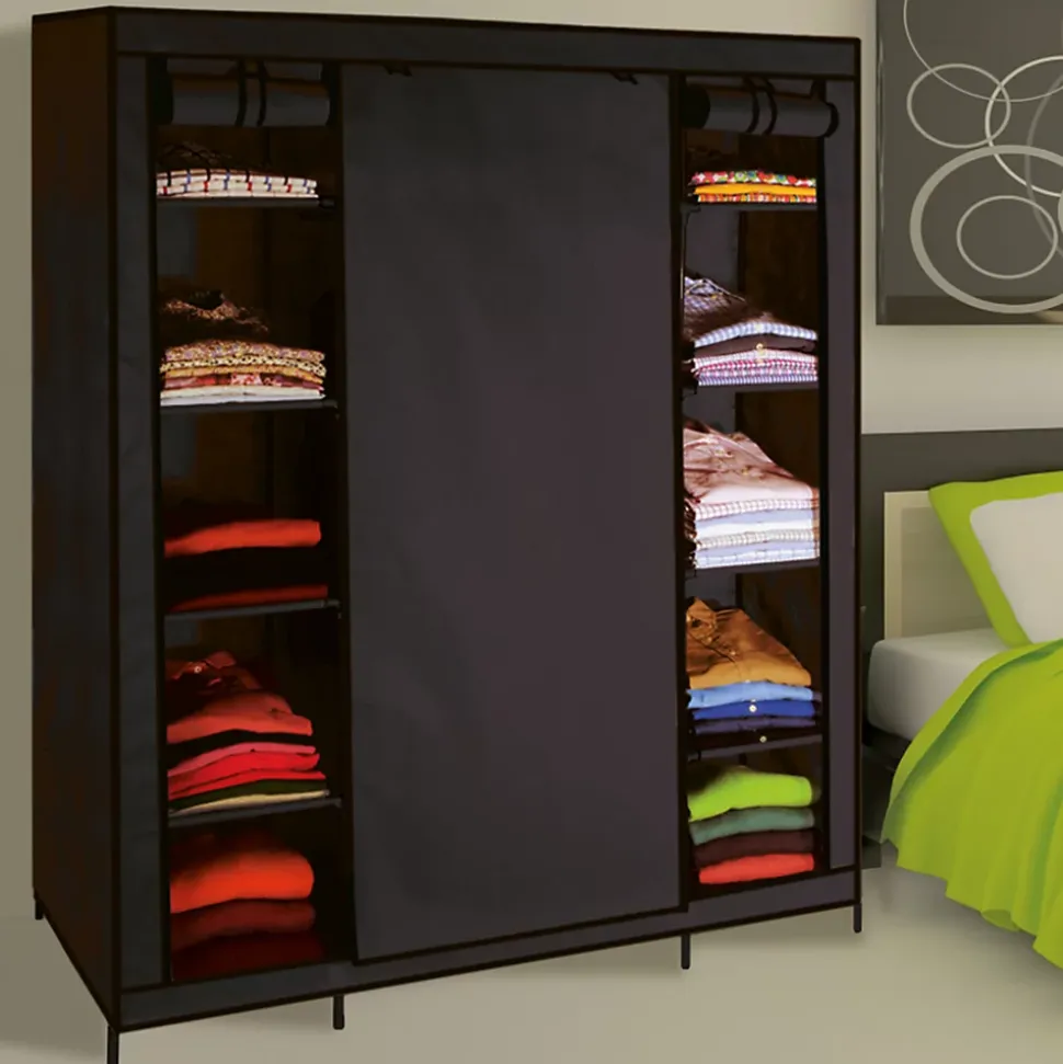 Armoire de rangement penderie pliable vêtements en tissu noir dressing XXL