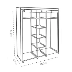 Armoire de rangement penderie dressing en toile coloris noir - Longueur 150 x profondeur 45 x Hauteur 172 cm.