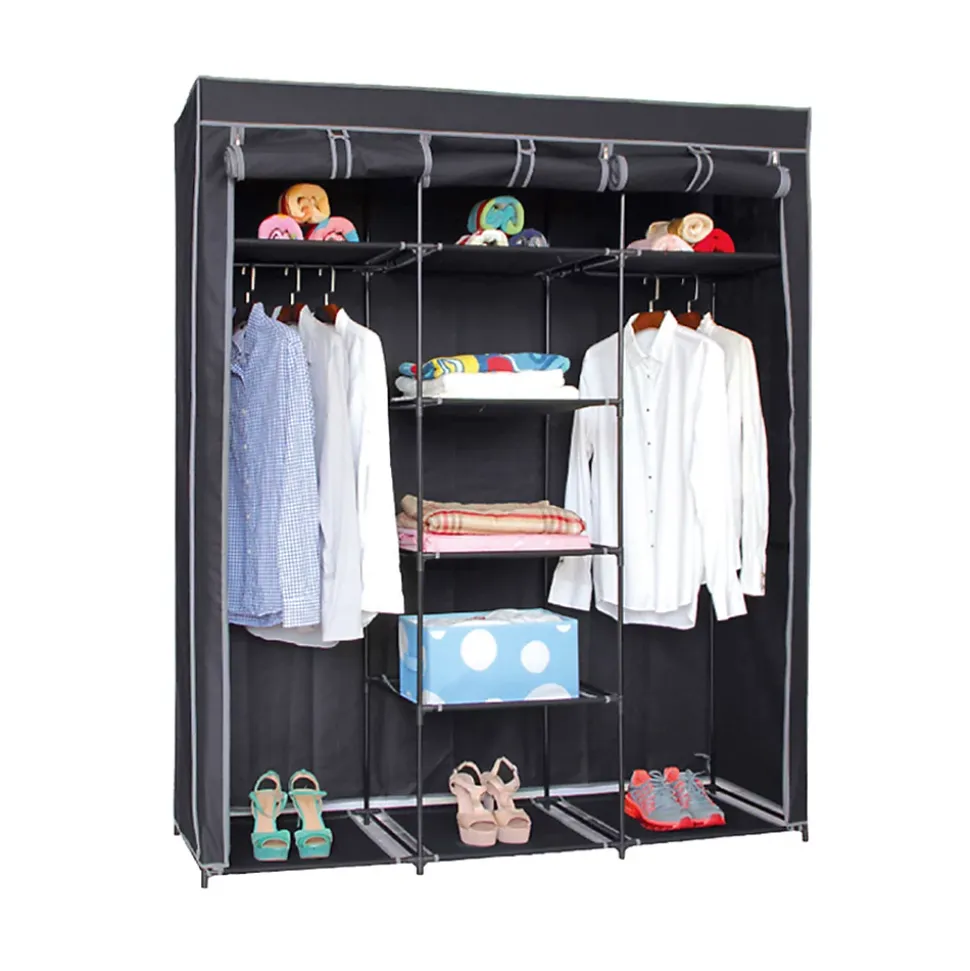 Armoire de rangement penderie dressing en toile coloris noir - Longueur 150 x profondeur 45 x Hauteur 172 cm.