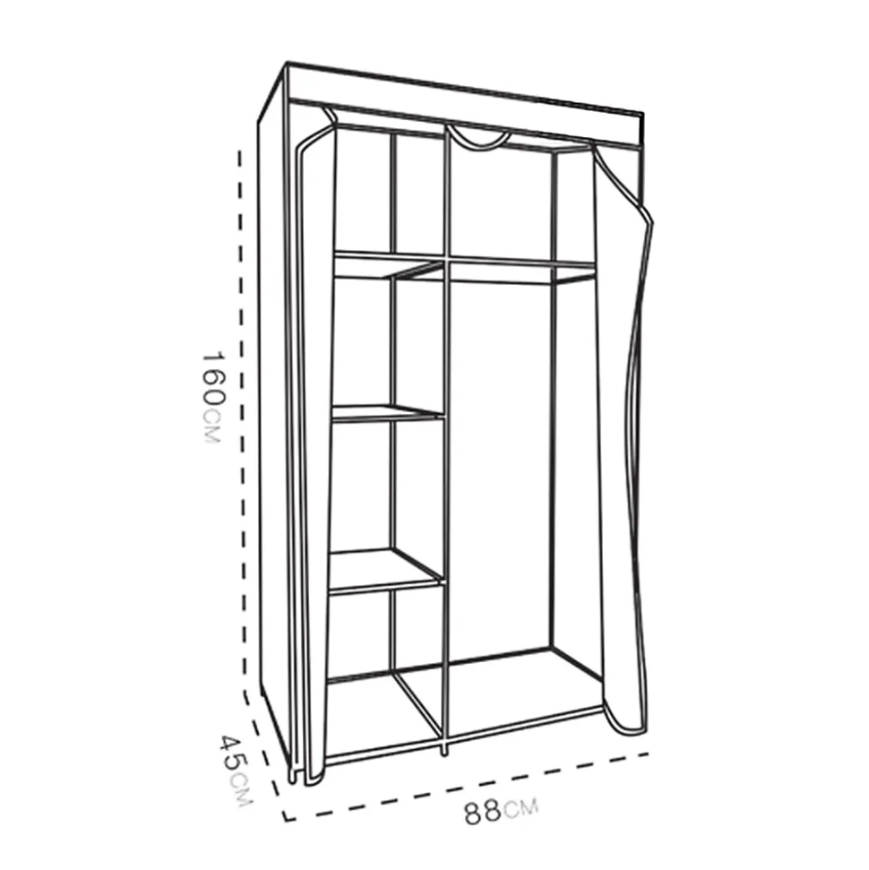 Armoire de rangement penderie dressing en toile coloris noir - Longueur 88 x profondeur 45 x Hauteur 160 cm.