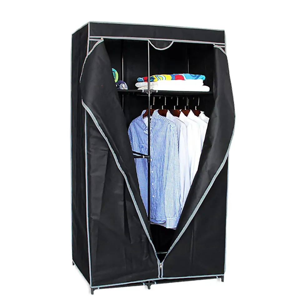 Armoire de rangement penderie dressing en toile coloris noir - Longueur 88 x profondeur 45 x Hauteur 160 cm.