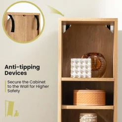 Armoire de Rangement scandinave Porte en Rotin et étagère Réglable Bibliothèque sur Pieds Autoportante Naturel