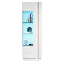 Armoire de rangement 60x40x180cm,blanc,vitrine avec porte acrylique,éclairage LED,3 étagères en verre