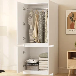 Armoire de rangement,70x40x170cm,blanc,double porte avec grands compartiments