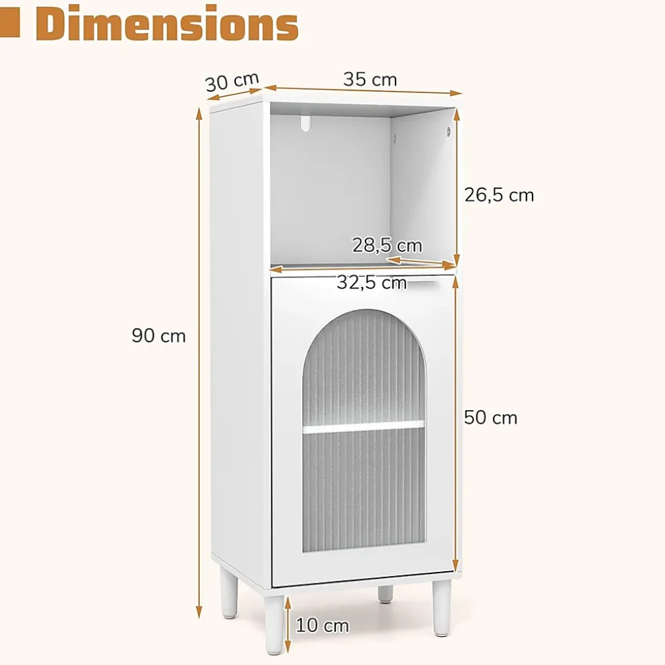 Armoire de Salle de Bain, avec Étagère Réglable, Porte Verre Cannelée,1 Compartiment Ouvert, pour Entrée, 35 x 30 x 90 cm, Blanc