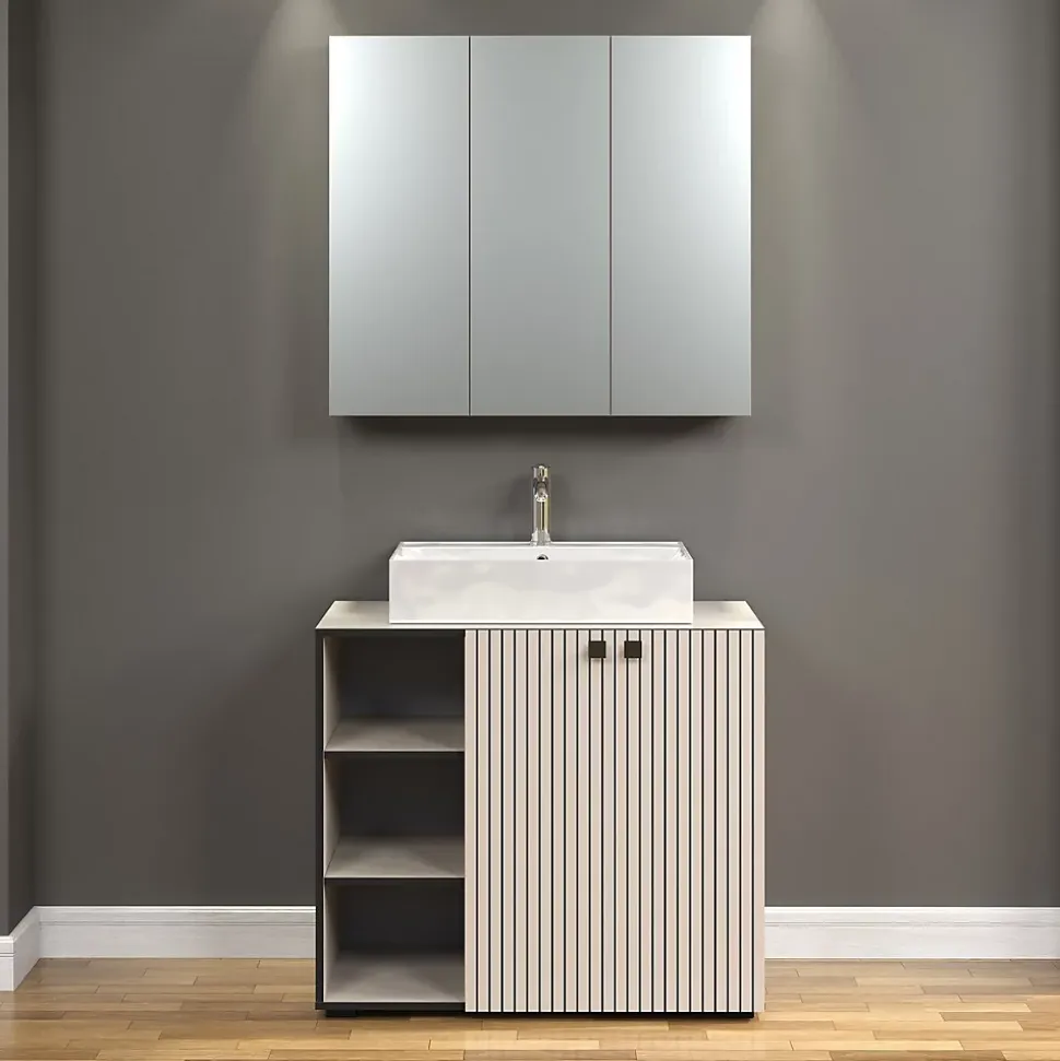 Armoire de toilette 3 portes miroir L90 cm - PUREBLISS