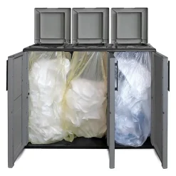 Armoire de tri Selectif 3 Sacs Gris - Meuble de Recyclage Int / Ext - Dimensions 102 x 37 x 84 cm - INTEC