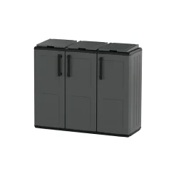 Armoire de tri Selectif 3 Sacs Gris - Meuble de Recyclage Int / Ext - Dimensions 102 x 37 x 84 cm - INTEC