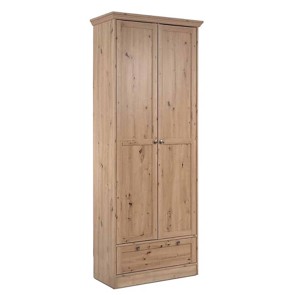 Armoire d'entrée 2 portes à cadre, 5 étagères et 1 tiroir L80 cm - TIMBER