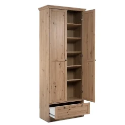 Armoire d'entrée 2 portes à cadre, 5 étagères et 1 tiroir L80 cm - TIMBER