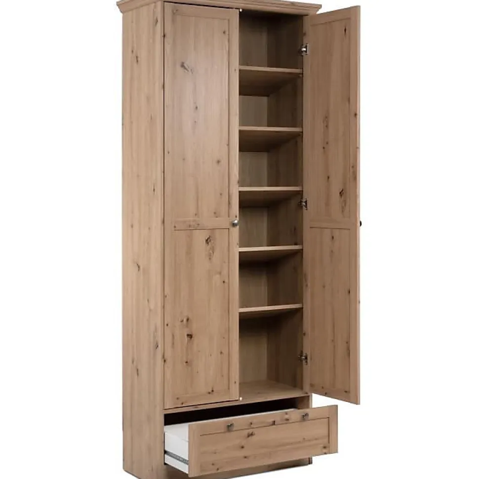 Armoire d'entrée 2 portes à cadre, 5 étagères et 1 tiroir L80 cm - TIMBER