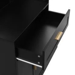 Armoire d'entrée Moderne avec Miroir et Penderie Cachée - Vestiaire Compact avec Étagères Réglables - Noir - 110x33x185,5 cm