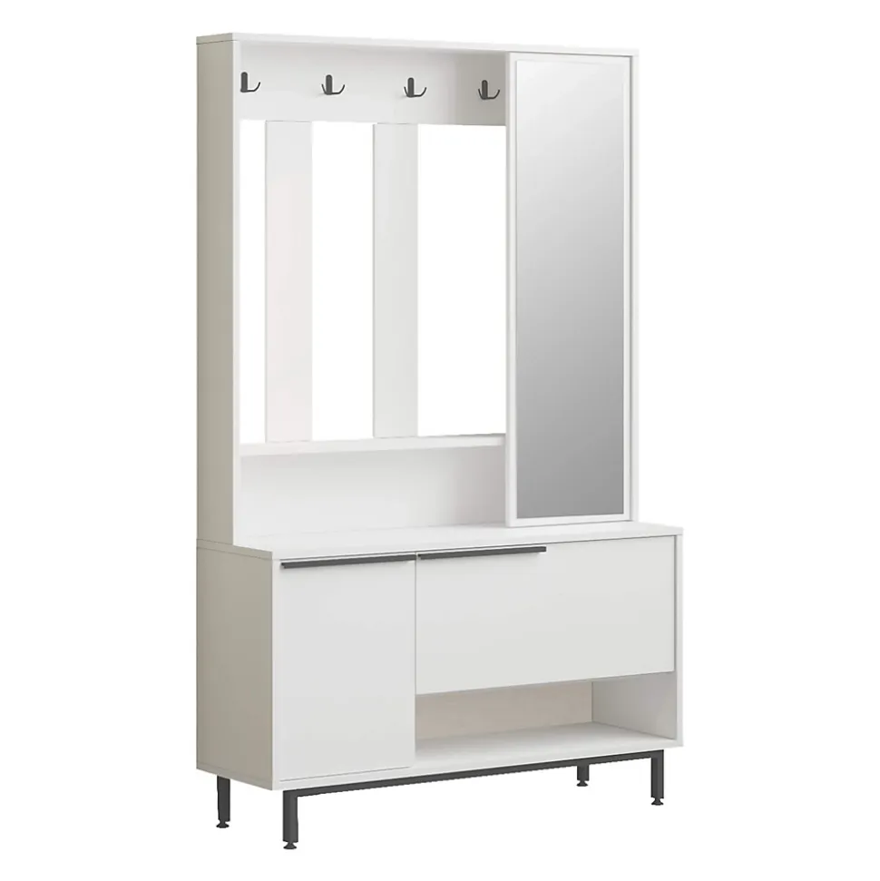Armoire d'entrée Rebecca Mobili Mikan 178x112x33,5 Panneau de particules Verre Blanc Gris Foncé Moderne