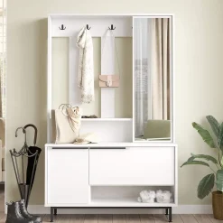 Armoire d'entrée Rebecca Mobili Mikan 178x112x33,5 Panneau de particules Verre Blanc Gris Foncé Moderne