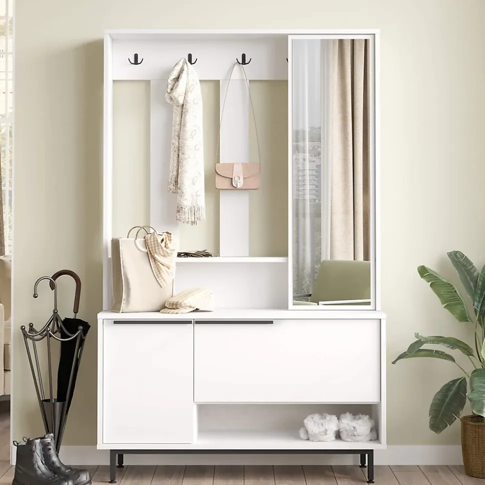 Armoire d'entrée Rebecca Mobili Mikan 178x112x33,5 Panneau de particules Verre Blanc Gris Foncé Moderne