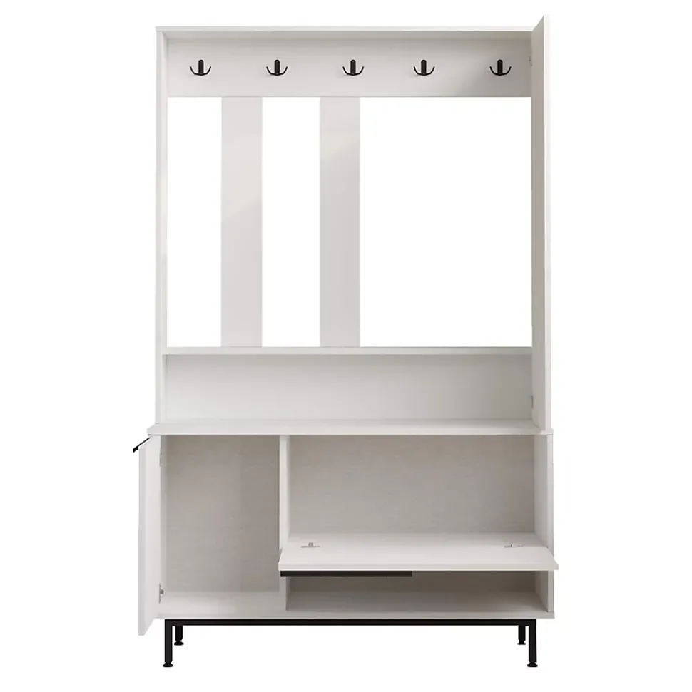 Armoire d'entrée Rebecca Mobili Mikan 178x112x33,5 Panneau de particules Verre Blanc Gris Foncé Moderne