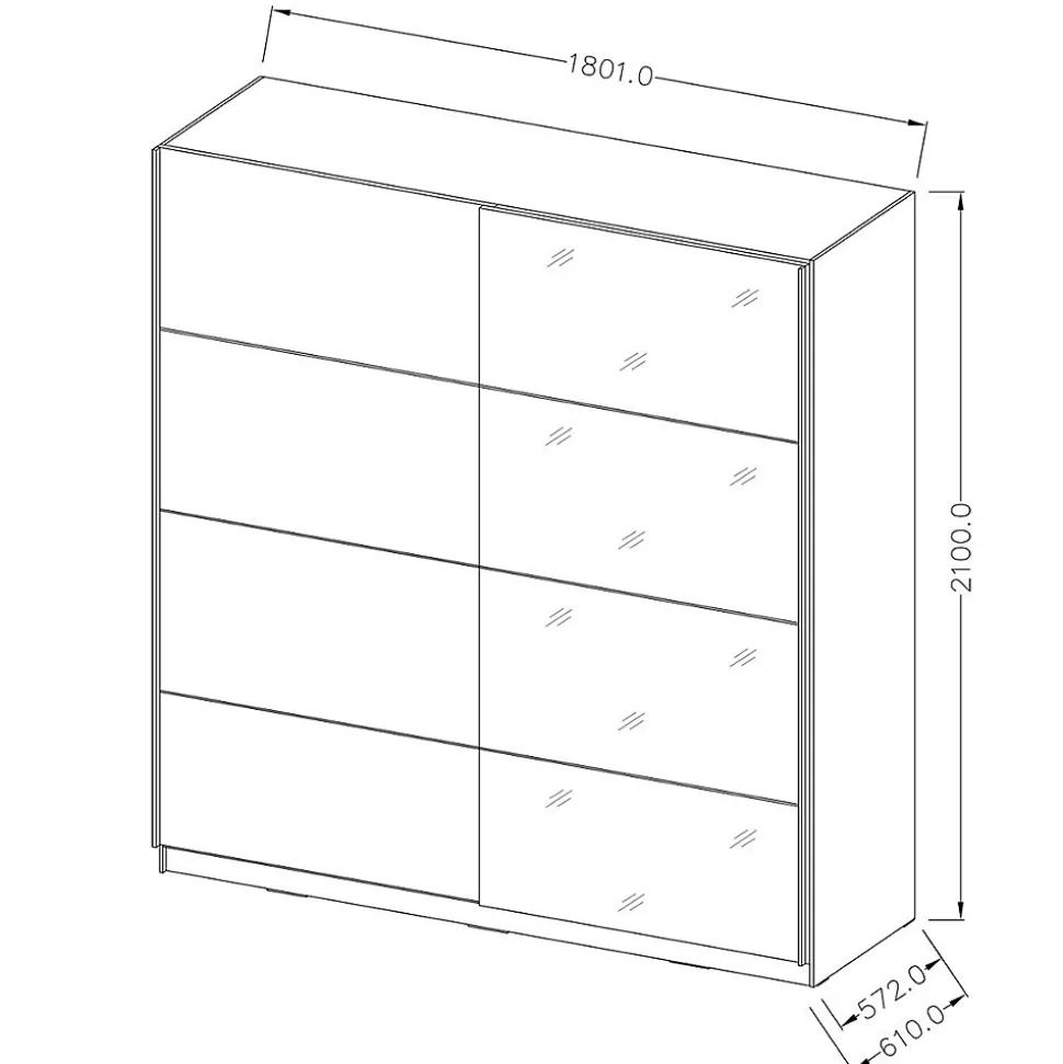 Armoire design 2 portes 180 cm avec miroir. Couleur blanc brillant. Collection EOS