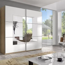 Armoire design 2 portes 200cm couleur chene clair et blanc. Collection EOS