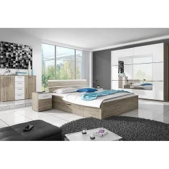 Armoire design 2 portes 200cm couleur chene clair et blanc. Collection EOS