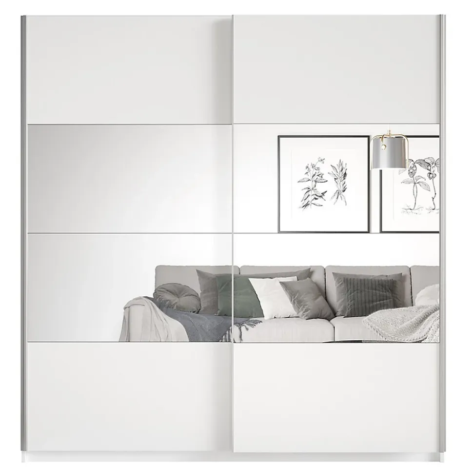 Armoire design 200cm. 2 portes avec miroirs modulables. Couleur blanc mat. Collection EOS