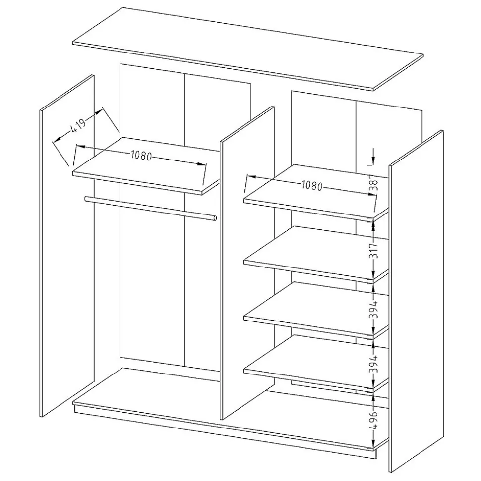 Armoire design 220cm. 2 portes avec miroirs modulables. Couleur blanc mat. Collection EOS