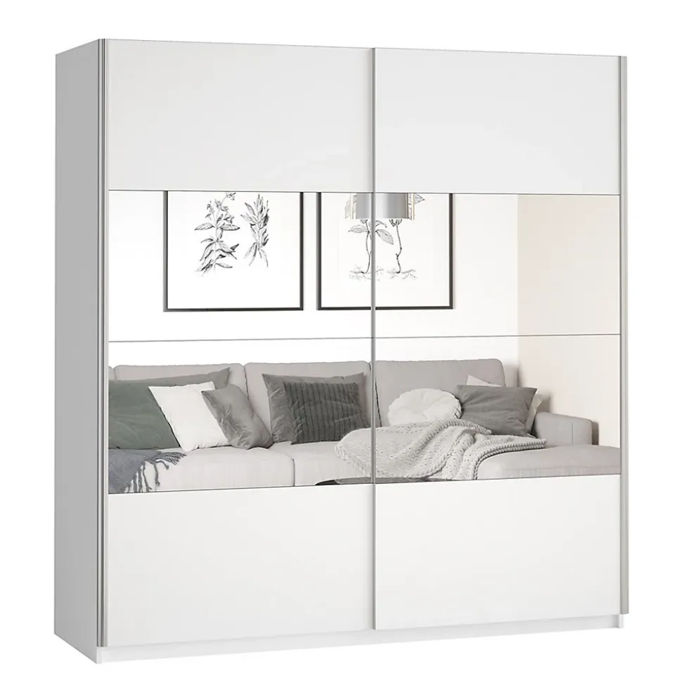 Armoire design 220cm. 2 portes avec miroirs modulables. Couleur blanc mat. Collection EOS