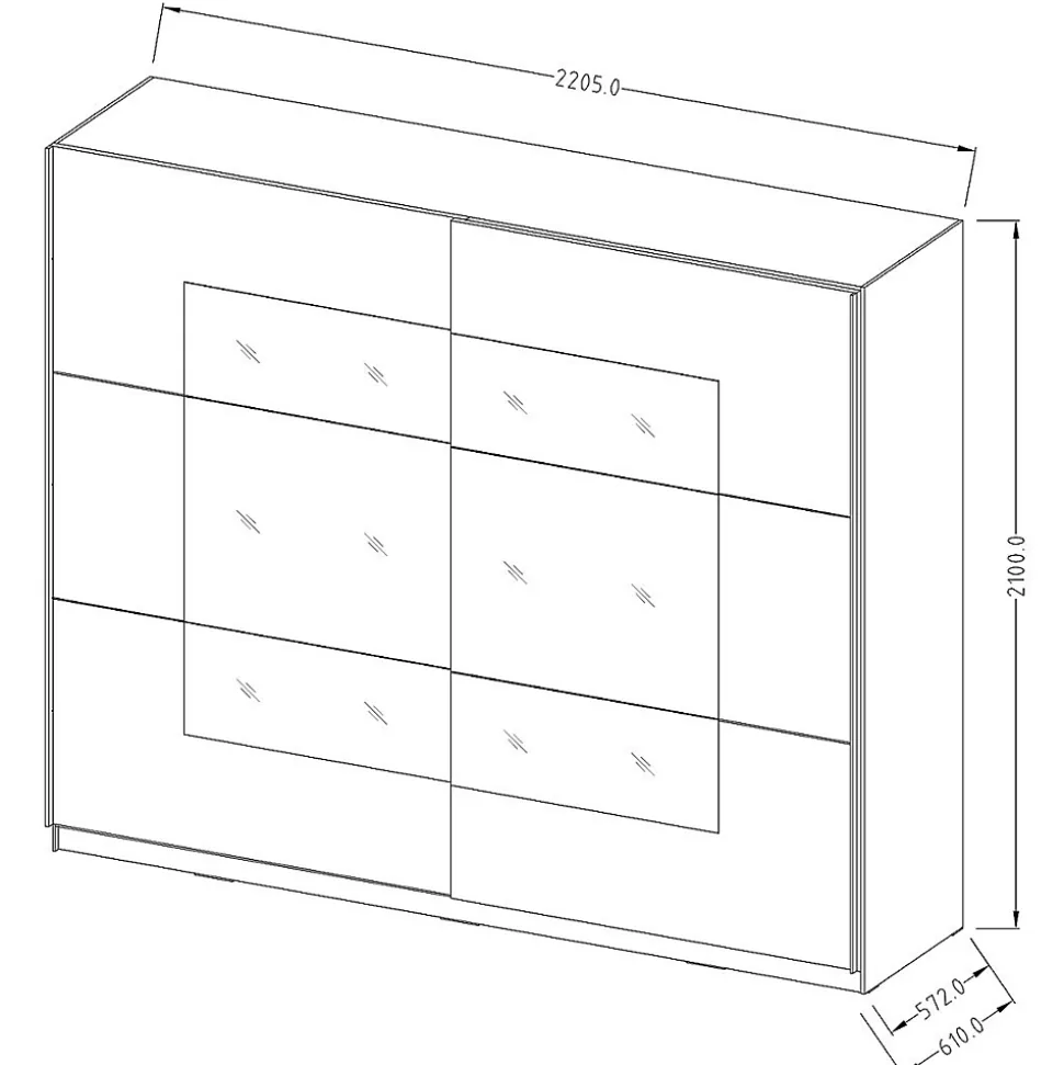 Armoire design 220cm. 2 portes avec miroirs modulables. Couleur blanc mat. Collection EOS