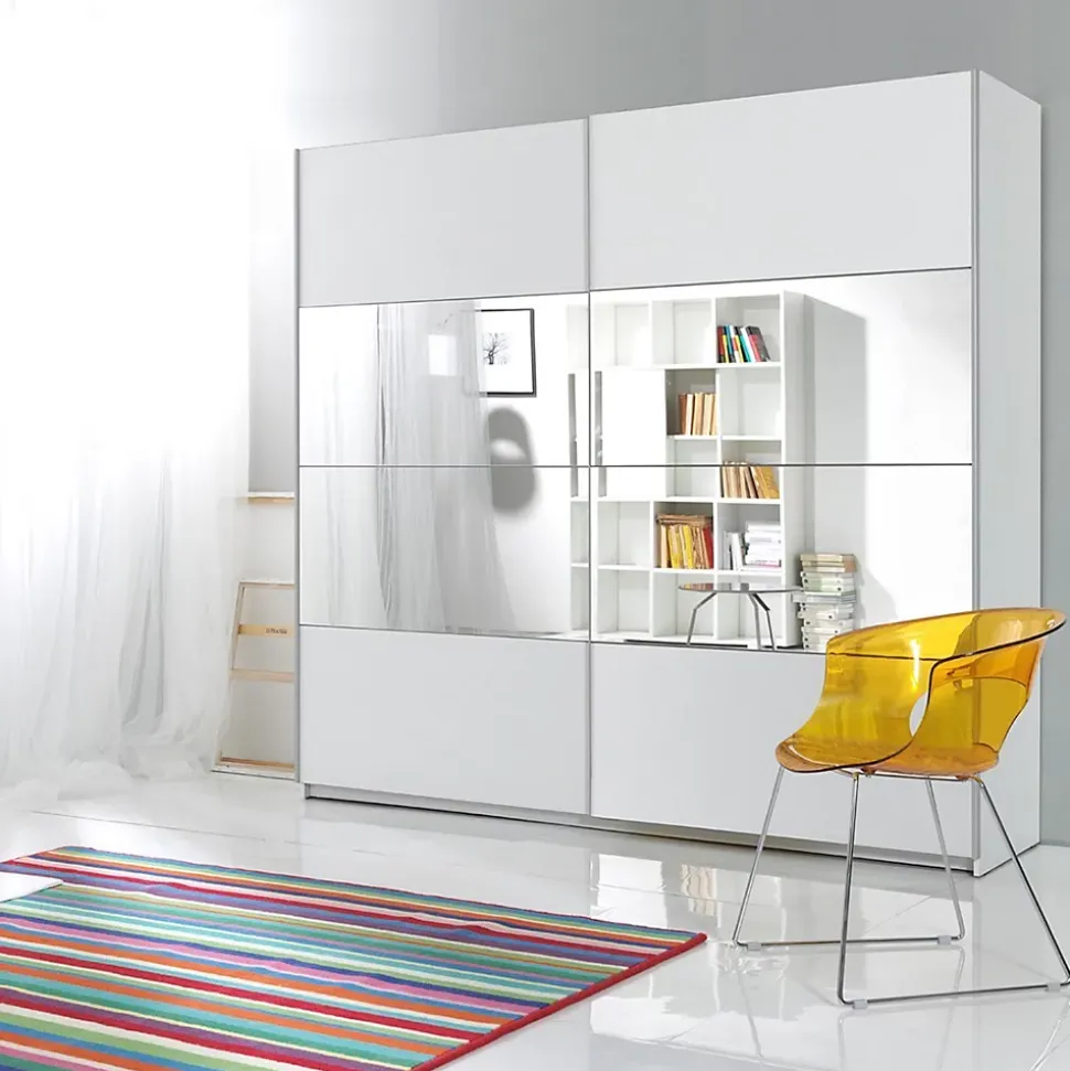 Armoire design 220cm. 2 portes avec miroirs modulables. Couleur blanc mat. Collection EOS