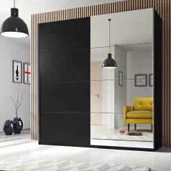Armoire design 180cm. 2 portes avec miroirs modulables. Couleur noir mat. Collection EOS
